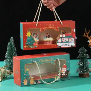 Caja de impresión de Navidad única caja de embalaje de pastel de alta calidad panadería caja de papel de dulces con ventana
