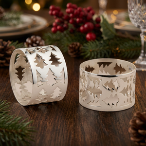 Anillos de Servilleta Metálicos Huecos con Diseño de Árbol de Navidad, Decoración Clásica para Mesa, 4.5cm de Ancho - Product Image 4
