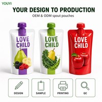 Pochettes souples personnalisées imprimées pour liquides alimentaires avec bec verseur, réutilisables, format Doypack 100ml 150ml 200ml