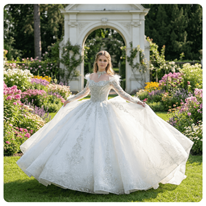 Robe de mariée de bal de luxe Xs253, style princesse moderne de Dubaï, avec appliques, perles et cristaux, décolleté cœur - Product Image 1