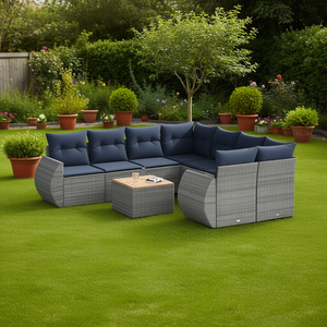 Set Divano da Giardino in Polyrattan Grigio con Cuscini Impermeabili, Design Contemporaneo per Uso Esterno - Product Image 2