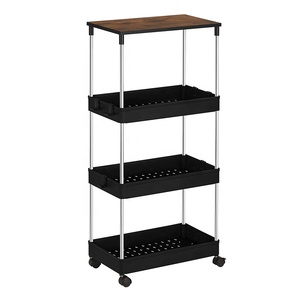 Carrello portaoggetti sottile <span class=keywords><strong>scaffale</strong></span> da cucina a 4 livelli su ruote carrello stretto <span class=keywords><strong>Mobile</strong></span> con piano in legno per <span class=keywords><strong>bagno</strong></span> - Product Image 1