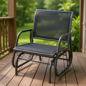 Fauteuil de jardin en acier avec accoudoirs incurvés, gris foncé, pour porche, jardin, bord de piscine, tissu polyester durable, style contemporain - Product Image 2