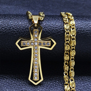Collana con Ciondolo a Croce Crocifisso Cristiano in Acciaio Inossidabile con Zirconi, Gioiello di Moda Religiosa per <span class=keywords><strong>Uomo</strong></span>, Idea Regalo - Product Image 2