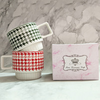 Tasse en céramique design pied-de-poule moderne Tasse à café souvenir et tasse à eau pour les fêtes-Petits objets Cadeau d'anniversaire pour les couples