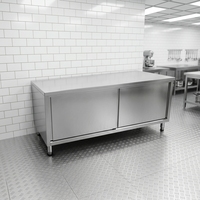 Table de travail en acier inoxydable commercial avec portes coulissantes, table de préparation alimentaire 304 pour restaurant, cuisine, restauration, stockage