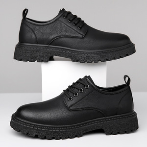 Men's Leather Derby Shoes Brown Low Heel Thick Sole Casual Chunky Shoes For Leisure Wear <b>Rubber</b> Outsole Cushioned Comfortable - Product Image 2