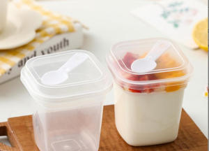 Cổ 280ml/220ml vuông nhựa bánh hộp sữa chua kem thạch Mousse bánh tráng miệng dùng một lần PP Ly nắp muỗng sử dụng thực phẩm - Product Image 2