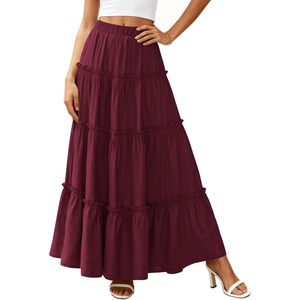 Jupe longue maxi bohème FOXA pour femme, taille élastique, volants superposés, coupe évasée fluide, en viscose et mousseline, idéale pour l'été et les vacances à la plage - Product Image 6