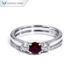 แหวนทับทิมทรงกลม TIANYU GEMS แบบสั่งทำพิเศษ 10K14K18K ชุดแหวนสามเม็ดแบบซ้อนกันได้ พร้อมแหวนครึ่งวงนิรันดร์เข้าชุด สำหรับผู้หญิง เครื่องประดับงานแต่งงาน - Product Image 1