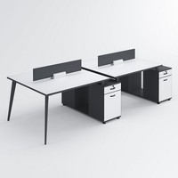 Station de travail moderne à 4 places, bureau, à cadre métallique, avec pied en croix, reconnaissance faciale, Base d'ordinateur