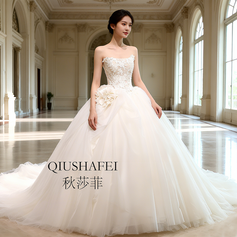 Puff Sleeve Lace Wedding Dress Princess