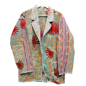 Chaqueta de Mujer Tejida a Mano, Estilo Vintage Kantha, Reversible, Ecológica, Transpirable, con Cuello en V, Rayas en Contraste y Manga Larga para Otoño - Product Image 1