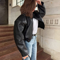 Nouvelle Collection Automne/Hiver – Veste en Cuir PU Noir Haut de Gamme pour Femme, Élégante et Tendance, Modèle Uni, Col Montant, Style 2025, Vente Transfrontalière