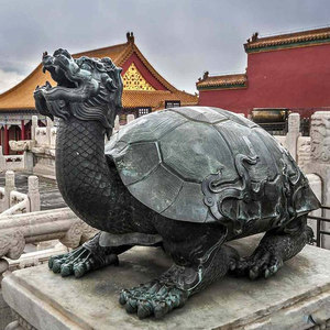 Estatua de tortuga de dragón chino de bronce grande de Feng Shui antiguo de alta calidad de estilo occidental - Product Image 1