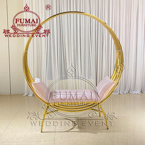 Fauteuil de mariage royal en acier inoxydable doré avec design en cercle - Product Image 3