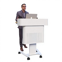 Pupitre mobile réglable en métal ; Podium de bureau pour enseignants, style debout ; Pupitre scolaire à roulettes, bureau d'accueil – Design moderne