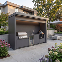 Abri de cuisine extérieur moderne en acier inoxydable, anti-rouille, au toucher frais, avec évier, pour barbecue et volets roulants personnalisés