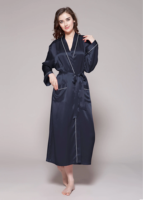 Pyjama de luxe 100 % soie de mûrier satinée pour femme, 22 mommes, avec robe de chambre à taille élastique, tenue de nuit longue et sexy, vêtements de nuit haut de gamme pour femmes