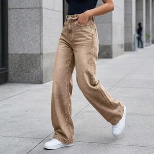 Jeans <span class=keywords><strong>de</strong></span> Mezclilla Retro Y2K <span class=keywords><strong>de</strong></span> Cintura Alta, Estilo Vintage, Ecológicos, Lavados con Enzimas, Desgastados, en Tonos Tierra, Corte Holgado y Recto - Product Image 3