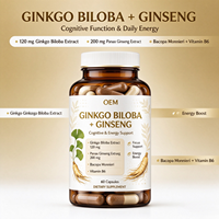 Capsules de Ginkgo Biloba et de Ginseng à Marque Privée OEM, 60 Comprimés avec Complément Alimentaire à base de Bacopa