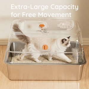 Caja de arena para gatos de acero inoxidable completamente cerrada, diseño antisalpicaduras de lados altos, inodoro para gatos de interior con pala grande de regalo - Product Image 3
