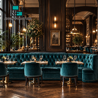 Ensembles de restaurant : Banquette commerciale avec table à manger carrée en marbre et chaises en velours vert-bleu, personnalisables, fabricant OEM en gros