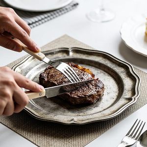 Retro Riveted 430 SS Cutlery <b>Set</b>, Steak Knife Fork Spoon with Willow Nail Handle, Butter Scraper <b>Restaurant</b> Flatware - Product Image 3