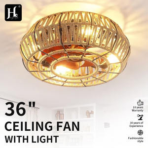 Office Indoor Hemp Rope E 27 Caged <b>Ceiling</b> <b>Fan</b> <b>With</b> <b>Led</b> <b>Light</b> and Remote Control - Product Image 2
