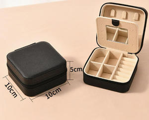 Custom Logo Square Jewelry Box Organizer <b>Mirror</b> <b>Small</b> Travel Zipper Closure PU Leather Ring Necklace Earring Christmas - Product Image 4
