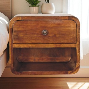 Solid Wood Mini Curve <b>Floating</b> Nightstand 1 Drawer 1 Open Slot Chestnut - Product Image 1