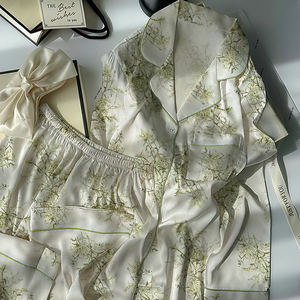 Пижама женская летняя с длинным рукавом и брюками, с принтом в лесном стиле, комфортная, премиум-класса - Product Image 5