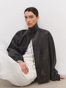 Veste en cuir véritable 2025 pour <span class=keywords><strong>femme</strong></span>, col à revers, vintage, en cuir de mouton ciré - Product Image 2