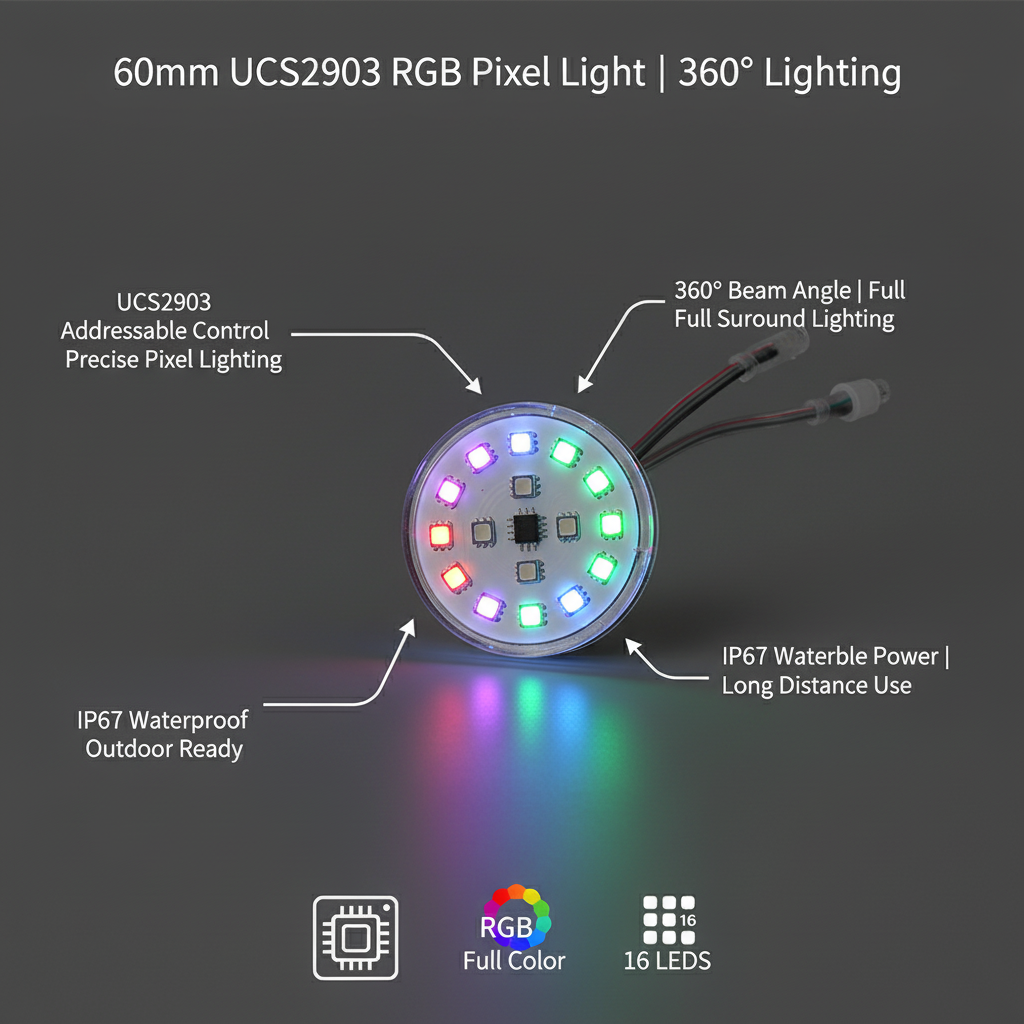 ODM OEM 60mm Amusement RGB LED Pixel Light IP67 Waterproof DC24V for Amusement Rides, Carnival and Theme Park Projects