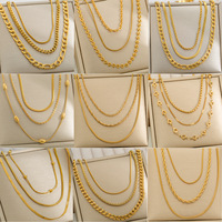 Collier à chaîne à maillons en acier inoxydable à trois couches pour femmes plaqué or Style tendance hypoallergénique étanche pour les fêtes en gros