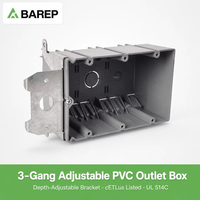 Boîtier électrique réglable en PVC BAREP SN49X-ADJ à 3 modules, 49 pouces cubes, homologué ETLus UL 514C pour montage de commutateurs et prises neufs aux États-Unis