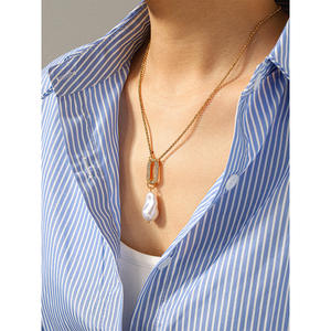 Mystara लोकप्रिय नया ट्रेंडी कॉलम बारोक मोती हार उच्च अंत ओ-आकार के स्वेटर चेन सफेद मोती पेंडेंट स्टेनलेस स्टील - Product Image 2