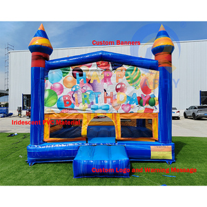 Château gonflable sur le thème des anniversaires avec impression de ballons et tours de château pour la location de fêtes d'enfants et les célébrations à domicile - Product Image 2