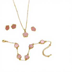 5 Pieces Lucky Five Leaf Flower Women's Zinc Alloy Gold Plated Jewelry Set Clover Charm for Wedding Gift-Bracelet Necklace - Product Image 4