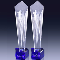 Trophées de prix en verre de cristal en forme de tour créative support de flamme pentagonal sur mesure sablé 265mm boîte-cadeau de trophée sans couture