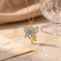 Collier Papillon CZ pour Femme, Chaîne de Clavicule Polyvalente en Cuivre, Bijoux de Mode Luxe Léger en Gros