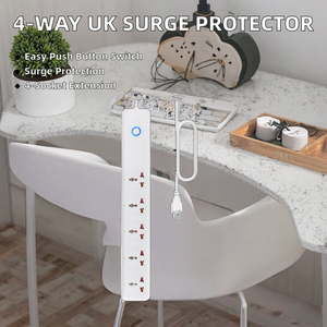 Multiprise 4 voies avec protection contre les surtensions, prise britannique, 10A, 4 prises AC, 2 USB-A, 4 ports, 2 Type-C, interrupteur à bouton-poussoir - Product Image 2