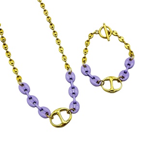 hc Ensemble <span class=keywords><strong>de</strong></span> bijoux plaqué <span class=keywords><strong>or</strong></span>, motif <span class=keywords><strong>grain</strong></span> <span class=keywords><strong>de</strong></span> <span class=keywords><strong>café</strong></span> et nez <span class=keywords><strong>de</strong></span> cochon, comprenant une chaîne à maillons plats facettés, une chaîne Figaro et un style Hong Kong - Product Image 2