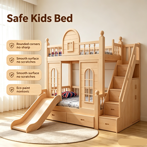New Design Kids Luxury Wooden Double <strong>Bed</strong> Bedroom Furniture Wooden <strong>Bed</strong> <strong>With</strong> Arch <strong>Slide</strong> and Storage Stairs - Product Image 1