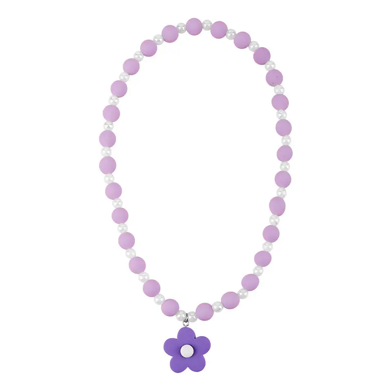 Summer Beach Jewelry Handmade For Women Girls Sweet Bohemian Boho Resin Seed Beads Acrylic Kids Daisy Purple Flower Necklace