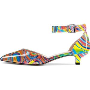 Alta qualità moda Logo personalizzato tacco basso gattino pump scarpe cinturino alla caviglia colorato in pelle verniciata <span class=keywords><strong>tacchi</strong></span> per le donne - Product Image 1