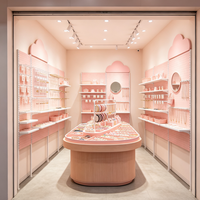Comptoir d'exposition mural moderne et attrayant pour bijoux et accessoires de mode, avec éclairage LED, dimensions personnalisables, en MDF et métal