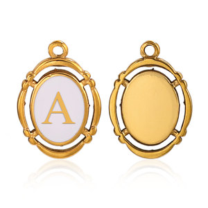 Ciondolo Ovale in Acciaio Inossidabile con Lettera <span class=keywords><strong>A</strong></span>-Z e Goccia Bianca, Accessori per Gioielli Fai-da-Te - Product Image 6