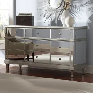 MR-4G0096 Large mirrored bedroom furniture with 9 drawers bedside table