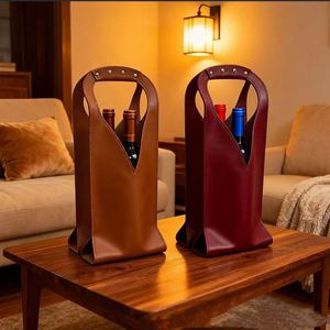 2 Bottles Leather Wine Tote <b>Bag</b> Vintage PU Wine Carrier <b>Gift</b> Handbag - Product Image 4